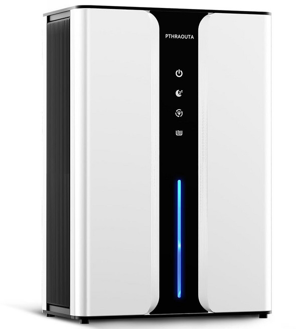 PTHRAOUTA 95온스 가정용 제습기 배수 호스가 있는 침실 욕실용 조용한 지하 RV 옷장용 공기 재사용 필터 실내 제습기 포함, White