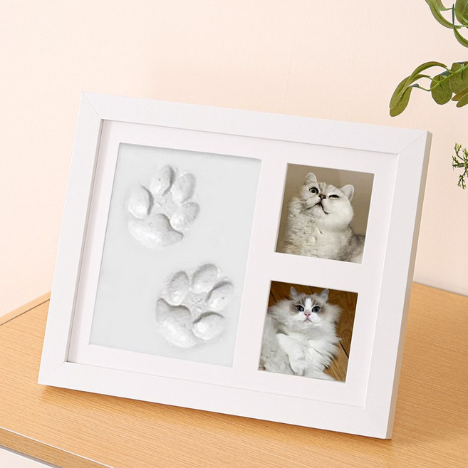 이지유 (점토2개) 셀프 발도장 키트 액자 레터링 강아지 고양이 기념 발자국 도장 조형물 키트, 1개, 화이트액자