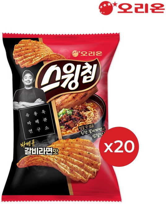 오리온 유용욱바베큐 스윙칩 바베큐갈비라면맛 M 50g 20개