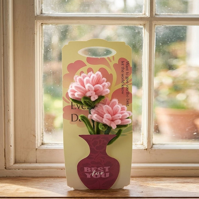 제너럴케이 모루 철사 카네이션 꽃 2송이 만들기 세트, 1세트, 라이트핑크