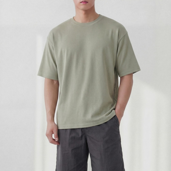 더베이직샵 남자 오버핏 라운드넥 무지 쿨링 스판 반팔 니트 10컬러