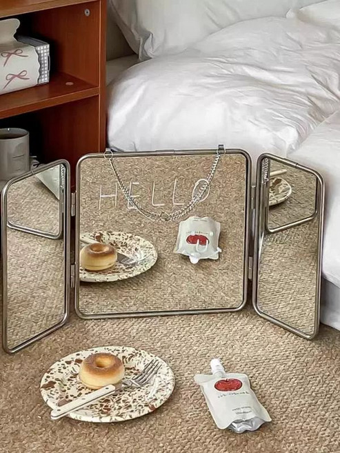 삼중 거울 빈티지 삼면경 욕실 스테인레스 레트로 스틸 소형 삼면 거울 30 x 60cm