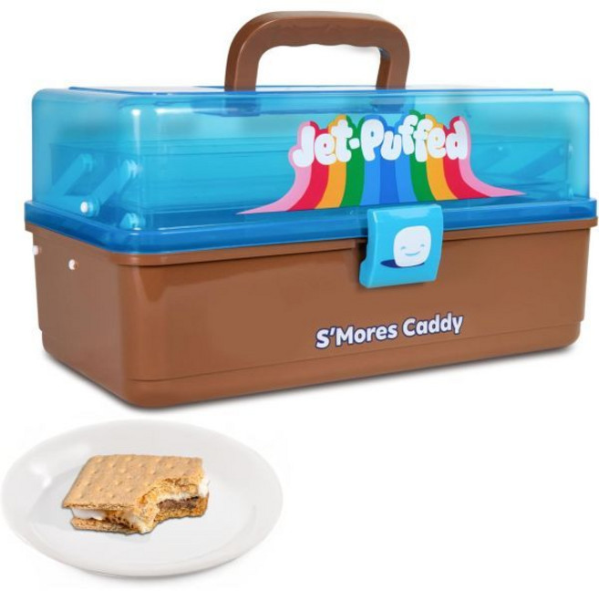 노스탤지아 제트 퍼프드 조명 스모어 캐디 캠핑 휴가 뒷마당 모닥불에 필수적인 마시멜로 굽기 만들기 용품 손잡이 접이식 트레이 휴대용 포함 2189958, Jet Puffed S'mores Caddy