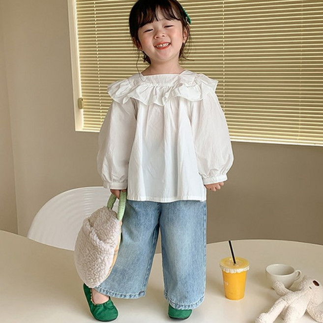 꼬꼬몽 유아동 프릴화이트 여아 블라우스 흰색