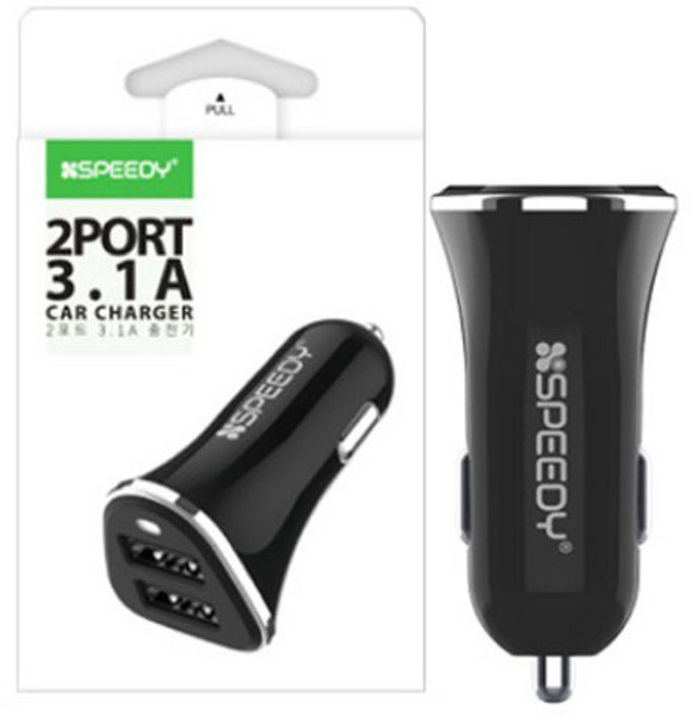 스피디 차량용 USB 2포트 시거잭 충전기 3.1A차량용충전기 자동차충전기, 1개, 단품