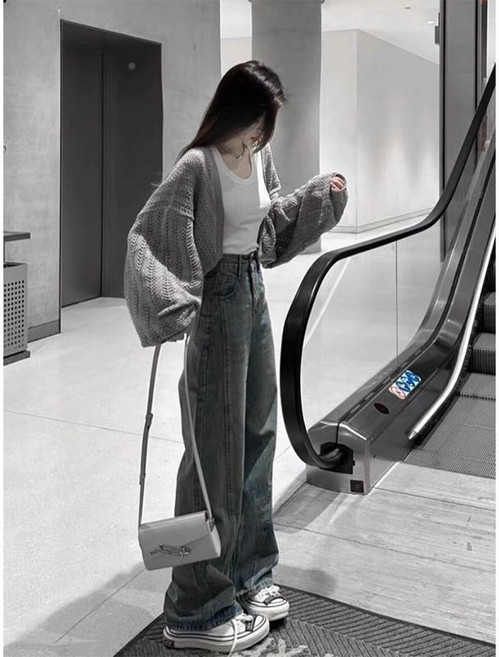 MLLJ 鏤空短款針織衫 長袖披肩罩衫