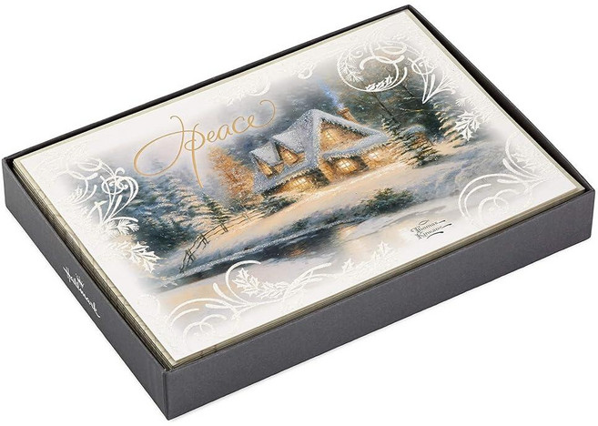 Hallmark Thomas Kinkade 박스형 크리스마스 카드 평화 (카드 16장 및 봉투 17장), 피스 토마스 킨케이드