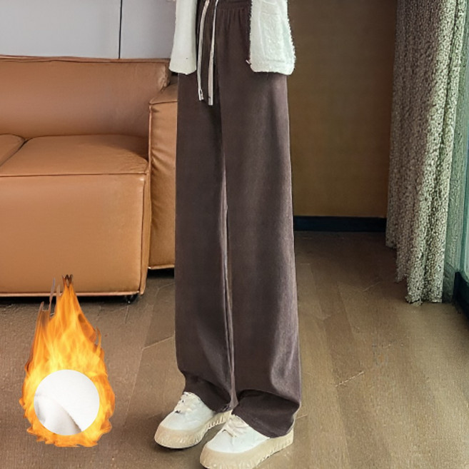 여성 코듀로이 골덴 기모 하이웨스트 밴딩 와이드 팬츠 데일리 보온 루즈핏