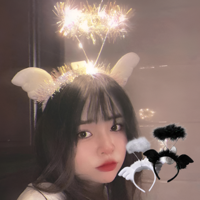 빛이나는 LED 천사 날개 파티 생일 머리띠 [2type 할로윈 코스프레 코스튬 인생네컷 놀이공원 소품 아이템]
