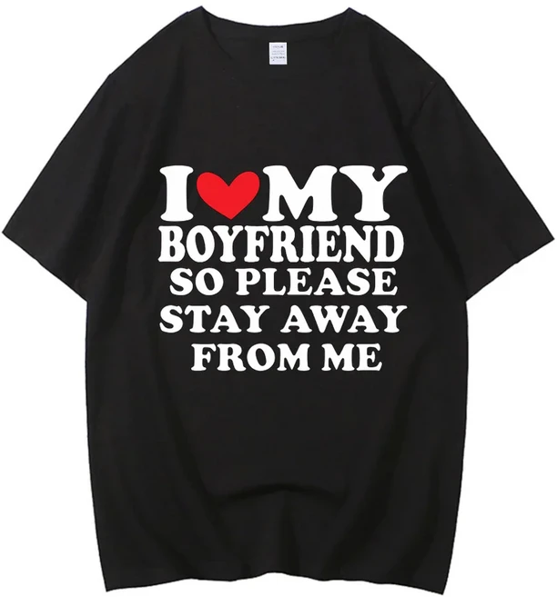 I Love My Boyfriend 프린트 티셔츠 여성용 캐주얼 크루넥 반팔 여름 여성 의류 I Love My Girlfriend