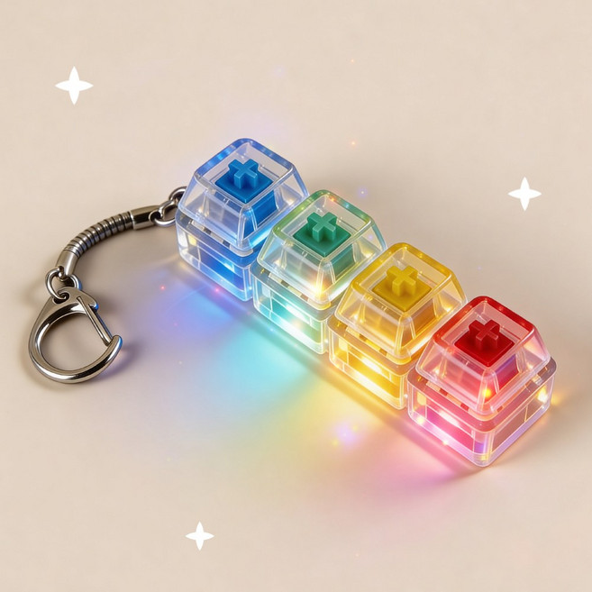 리아몬트 키보드 LED 키캡 키링 딸깍이 클릭커 4구, 1개, 고양이화이트