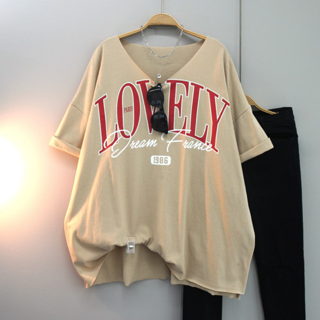 달콩 러블랑브이넥오버핏반팔티 빅사이즈 루즈핏