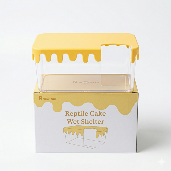 뉴런 파충류 습식은신처 사각 게코산란통 NR-B6 케이크중사이즈 레오파드게코 크레, 1개, 블링 옐로우