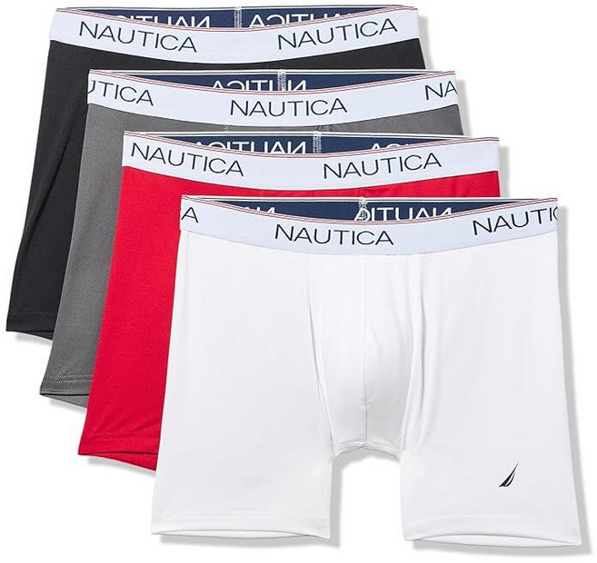 Nautica 남성용 스트레치 마이크로 복서 브리프 4팩 레모네이드/유니온 블루/블루 틴트/세일 프린트 XL