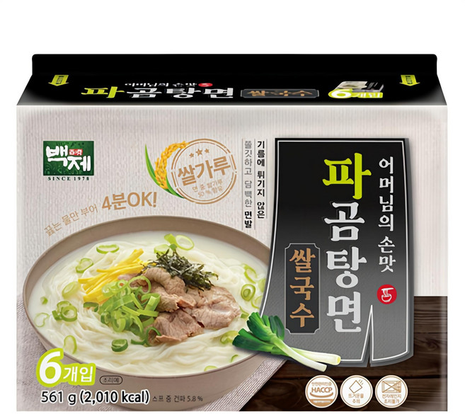 백제 파곰탕면 쌀국수, 93.5g, 6개