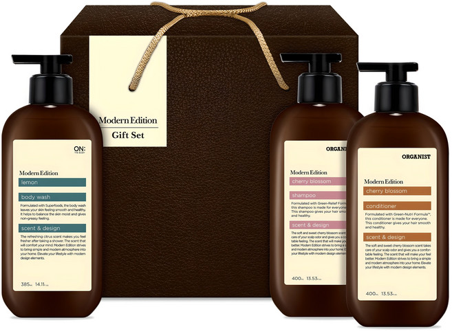 LG생활건강 모던 올타임 헤어 샴푸 + 컨디셔너 + 바디워시 F호 선물 세트, 1세트