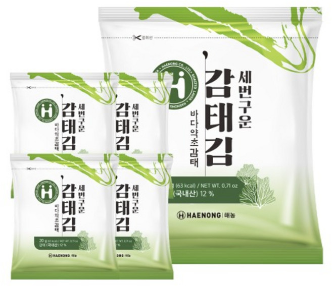 해농 세번구운 감태김 20g X 5봉, 5개