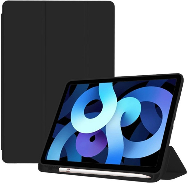 루아러블 애플 펜슬 수납 아이패드 케이스, 블랙