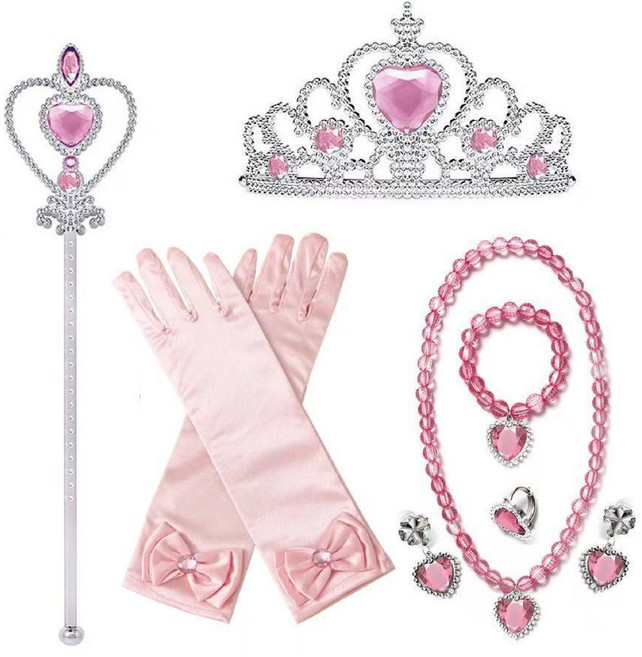 [청춘교복] 공주세트 7종 생일 축하 파티 브라이덜샤워 연말 선물 소품 프린세스 코스튬 주얼리 왕관 요술봉 목걸이 액세사리, 1개, 연핑크