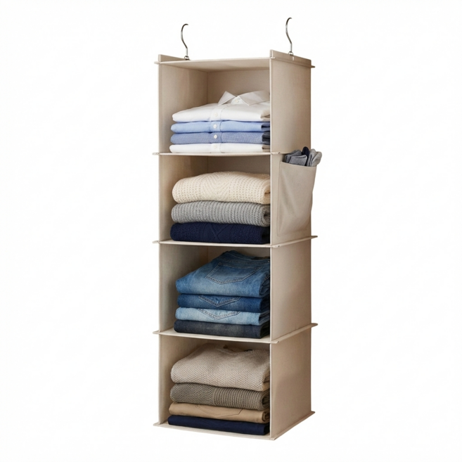 하루테 옷장 정리 수납 걸이, 베이지, 1개