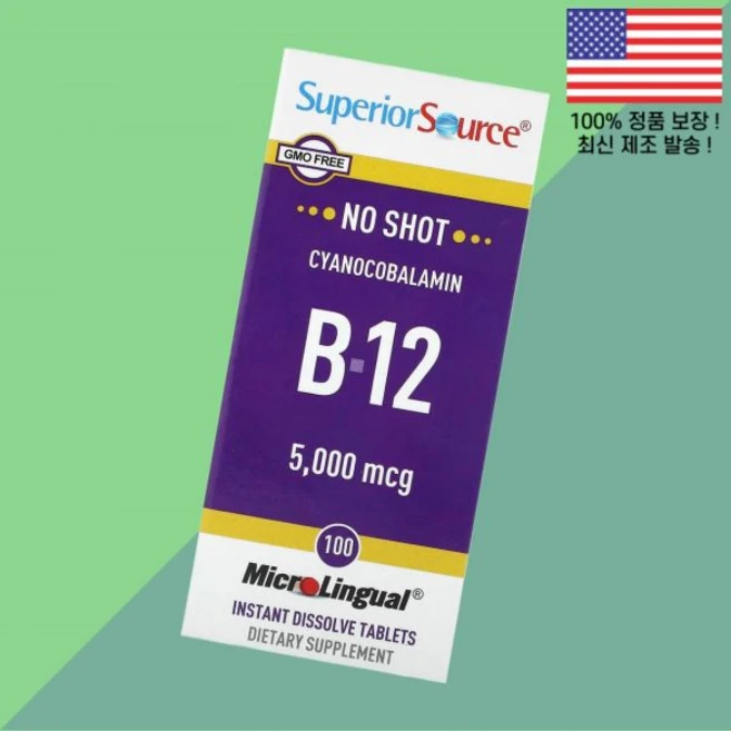 슈페리어 소스 비타민 B12 비타민비12 비타민B군 시아노코발라민 비타민B12 5000mcg 마이크로설하 디솔브정 100정 Superior Source B 12 Cyano, 슈페리어 소스 비타민 B12 비타민비12 비타민B군 시, 1개 - 쿠팡