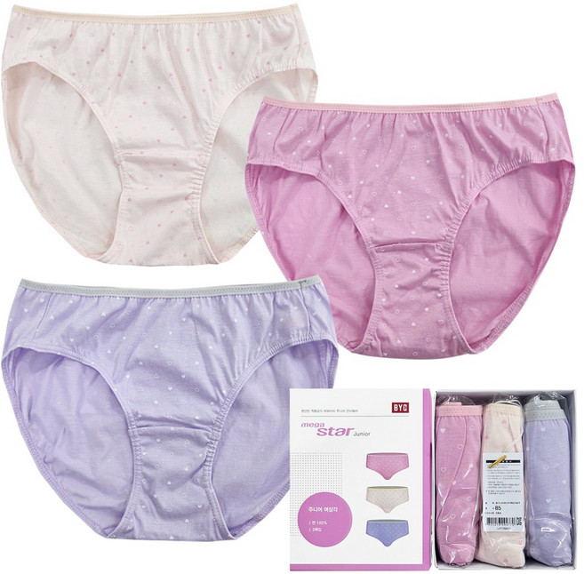 BYC 순면 주니어 여성 겸용 데일리 삼각 팬티 3매