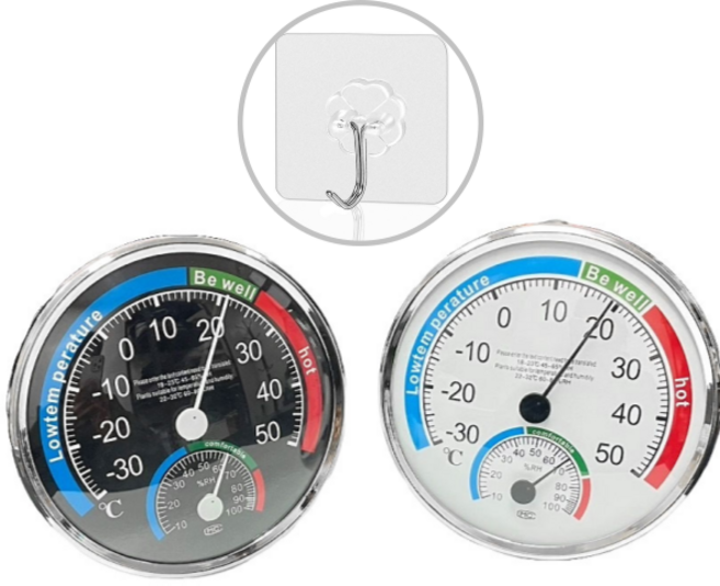 도나토르 배터리가 필요없는 아날로그 온습도계 실내+접착식후크, 블랙+후크걸이, 1세트