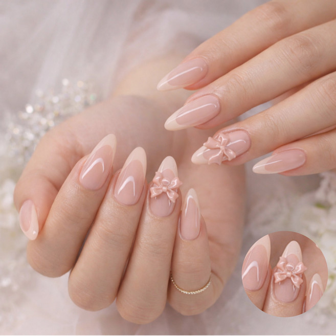 별오점 붙이는 웨딩 리본 인조 손톱 네일 아트 팁 press on nails, 1개, Z975