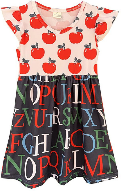 Nebljgo 유아 여아용 개학 드레스 - 사과 연필 책벌레 스쿨 버스 접착제 텔루리온 칠판 무지개 드레스 신학기 F 5세 321777 5540950827