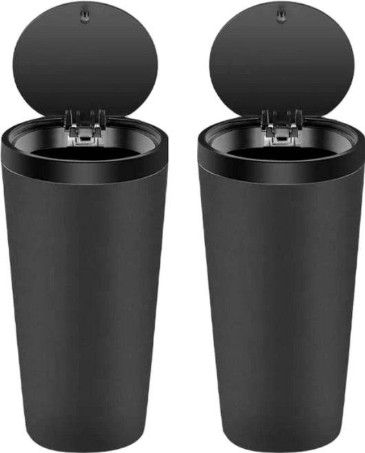 차량용 원터치 냄새차단 쓰레기통겸용 재떨이, 블랙2입, 1개