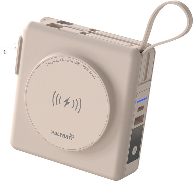 磁吸 10000mAh PD快充 自帶線 BSMI認證 杏色, POLYBATT 22W 多合一行動電源
