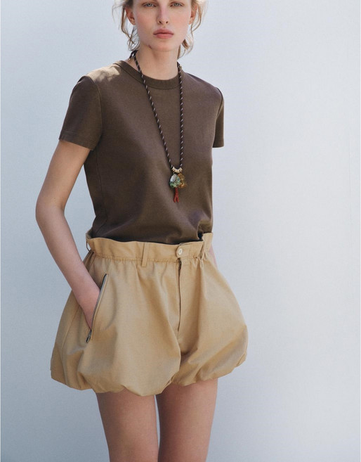 ZARA 자라 인터록 반팔 티셔츠 4174/378 4174378 CHALK