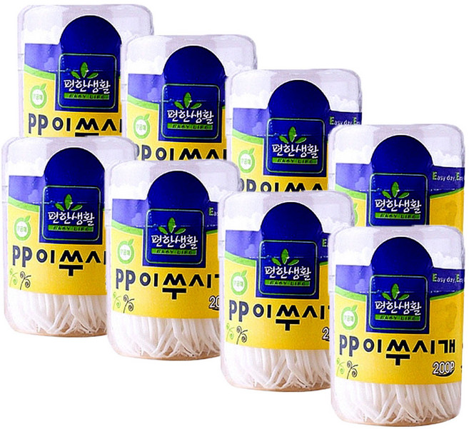 롯데 편한생활 플라스틱 이쑤시개 PP이쑤시개 원형 200p 6cm, 200개입, 8개