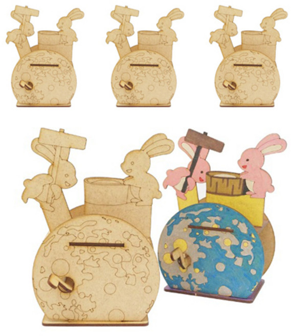 키득키득 우드공예 MDF DIY 우드 오토마타 키네스틱 달맞이 떡메토끼, 5개, 단일