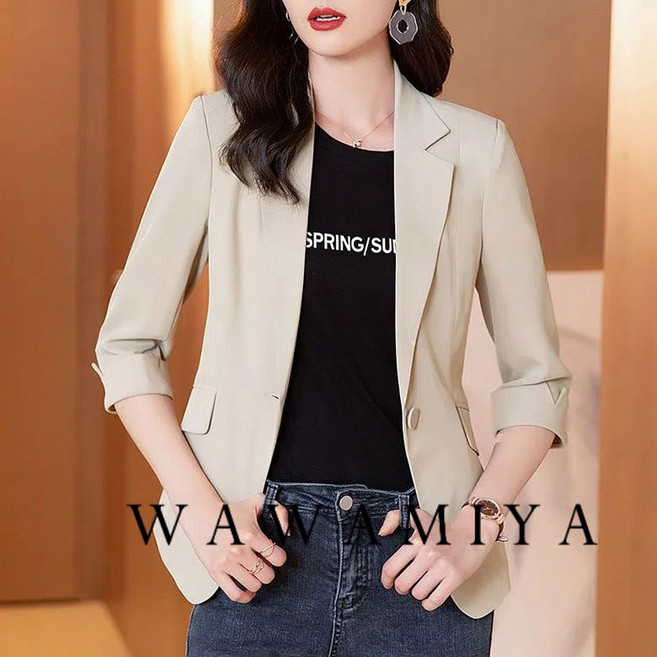 얇은 정장 코트 7부 소매 봄 여름 슬림 캐주얼 숏 자켓 캐주얼 데일리룩 아우터 정장자켓 여성상의 면접복 WAWAMIYA