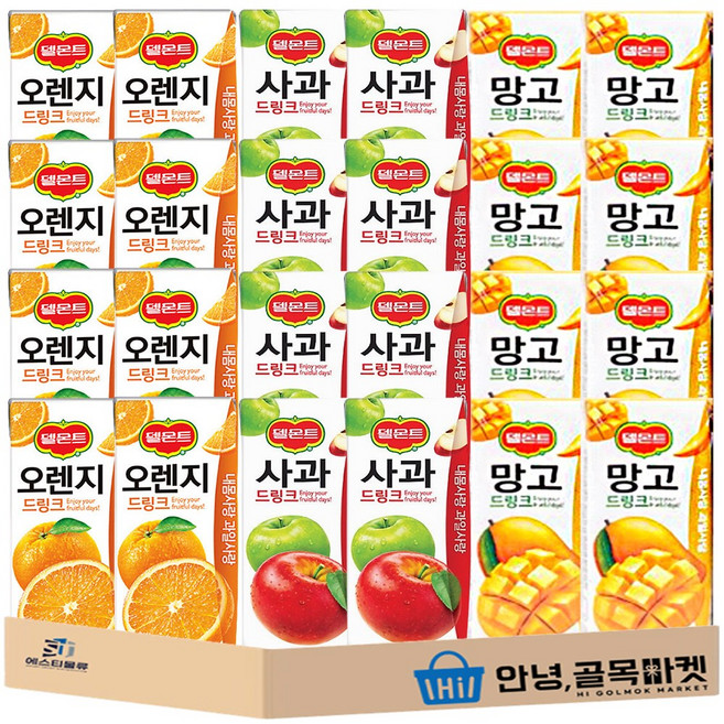 델몬트 드링크 3종 세트 ( 오렌지 8 +망고 8 + 사과 8 ), 24개, 190ml