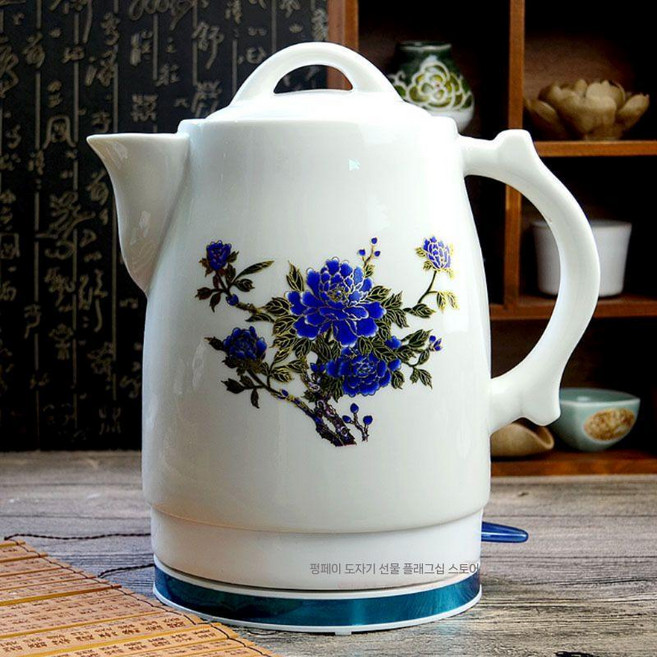 도자기 전기포트 커피 주전자 세라믹 티 포트, 1.8L 변색-모란