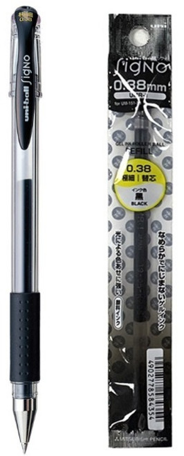 미쓰비시 유니볼 시그노 UM-151 0.38mm, 블랙 1개+리필 1개, 1세트