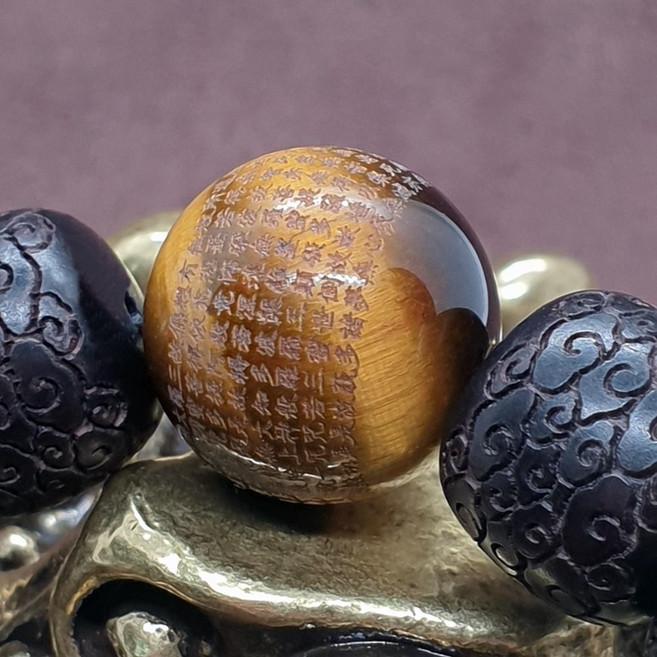 붓다포유 12MM 호안석 반야심경 각인 모주 운문 흑단목 염주