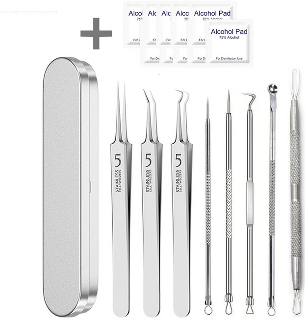 피지 블랙헤드 여드름 압출기 제거기 초정밀 핀셋 독일기술 피부과사용 8종세트, 1개