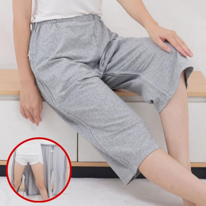 1벌 오픈형 지퍼 환자 바지 하의 기저귀 성인 환복 편