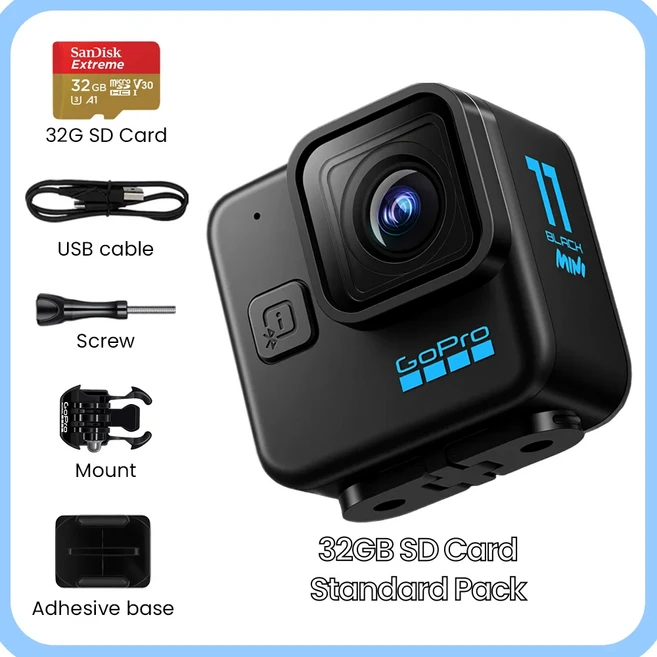 고프로 11 블랙 카메라 5.3K 60 4K 120 스포츠 24.7MP 헬멧 아웃도어 어드벤처용, 01 with  32GB