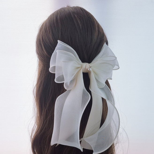 (신상할인) 달꼼세 자체제작 9가지 색상 오간디 쉬폰 인타 여성 꼬리 리본 헤어핀