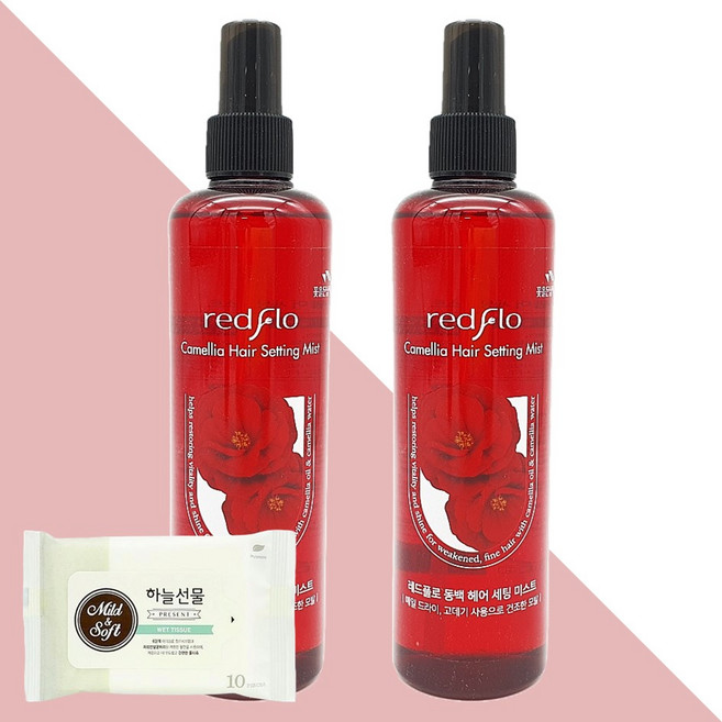 꽃을든남자 레드플로 동백 헤어 세팅 미스트 300ml 2개(+하늘선물 물티슈 10매), 2개
