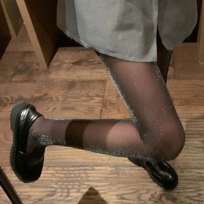 블랙 글리터 펄 광택 여성 반짝이 시스루 팬티스타킹