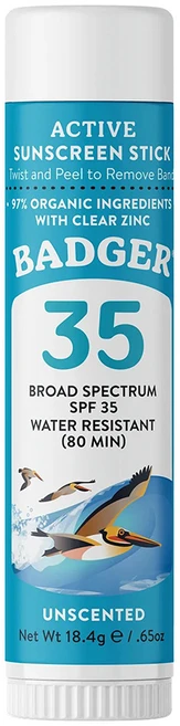 Badger 액티브 썬스크린 스틱 위드 클리어 징크 SPF 35 무향 18.4 g, 1개, 18.4g - 쿠팡