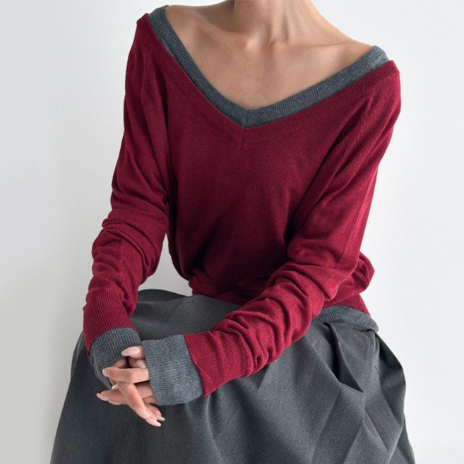 [울함유] 앞뒤 딥 브이넥 여리 루즈핏 시스루 니트