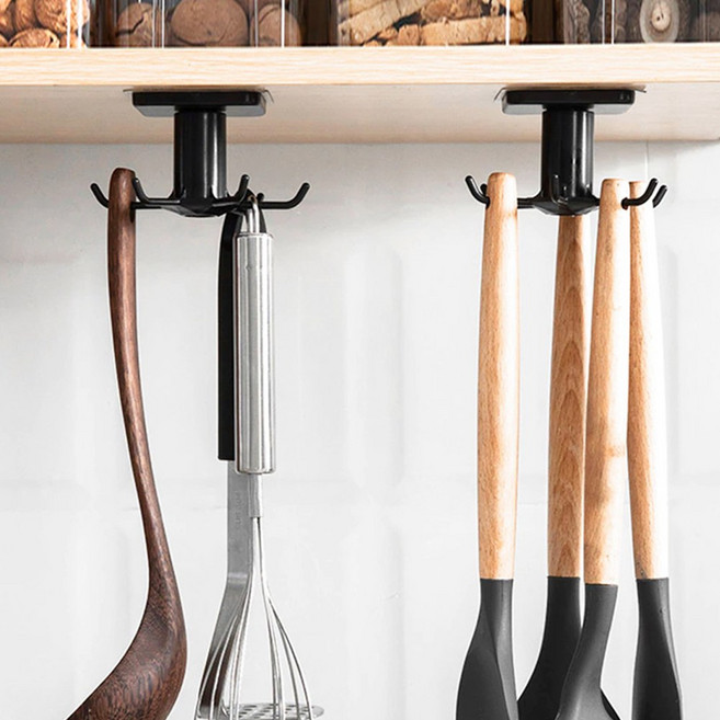 라이프팝 [1+1] 360도 회전 다용도 문어발 주방걸이 무타공 부착형, 블랙+핑크, 1개