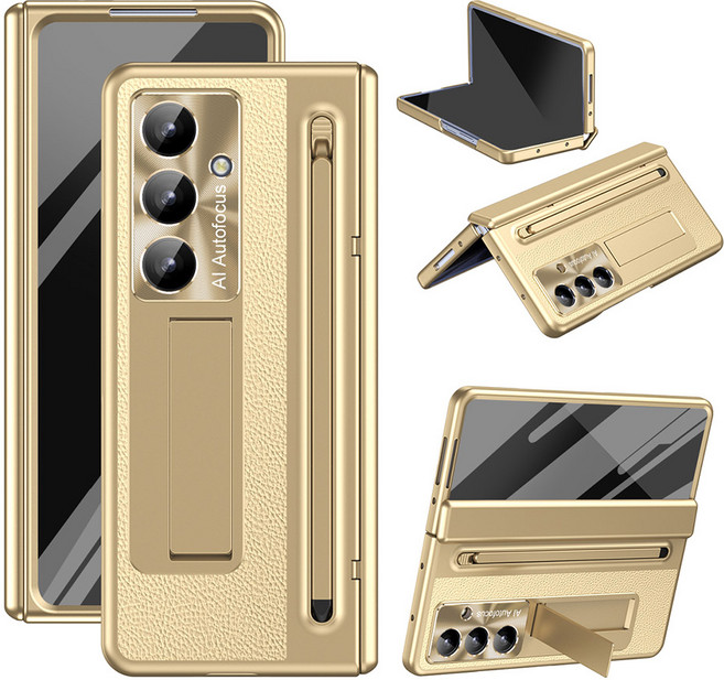 Elvo 갤럭시 Z폴드7 6 5 가죽 케이스 액정 힌지 보호 S 펜 거치대 일체형 풀커버 케이스