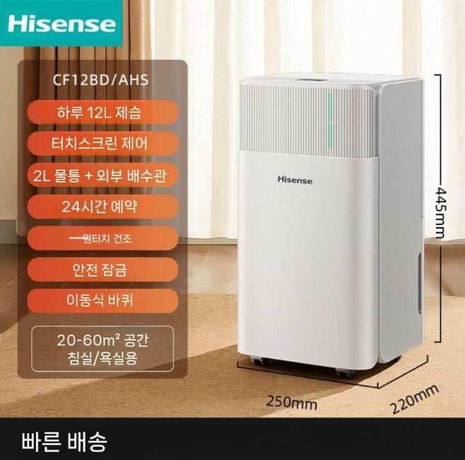Hisense 제습기 소형 제습 옷건조 수분 흡수 실내 습기 침실, 12L/일간 제습 권장 20-40m2 /욕실